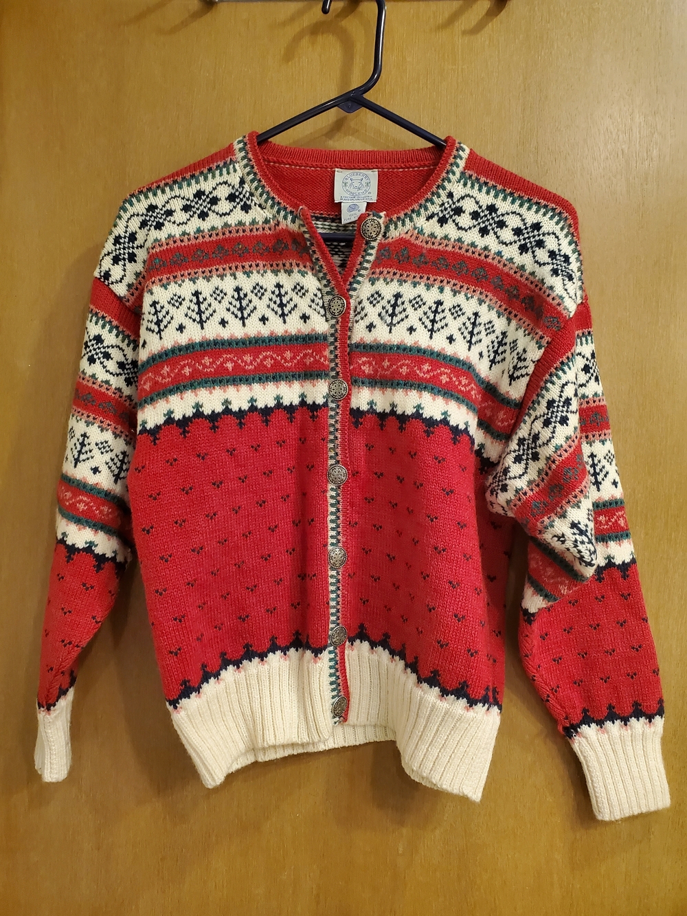Red Fair Isle Button-Front Women’s Sweater Cardigan